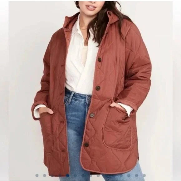 Old Navy quilted coat with hood! - Picture 3 of 4